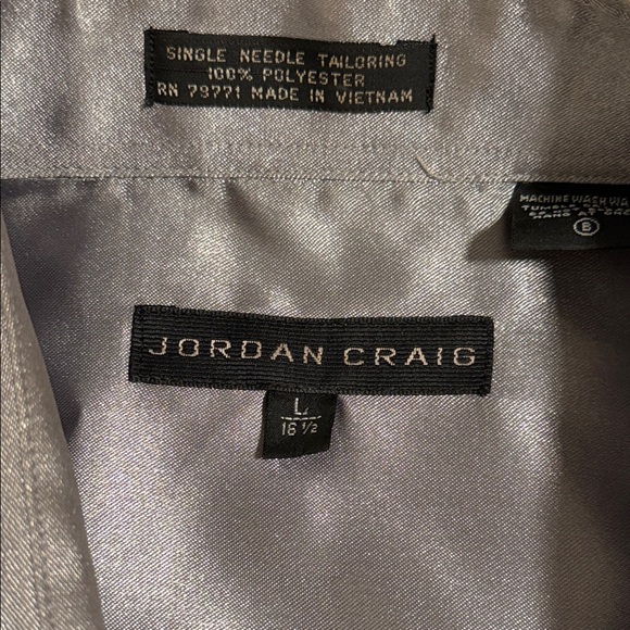 Jordan Craig Shiny Gray Long Sleeve Disco Dress Shirt Mens Size L 16.5 - Picture 2 of 6
